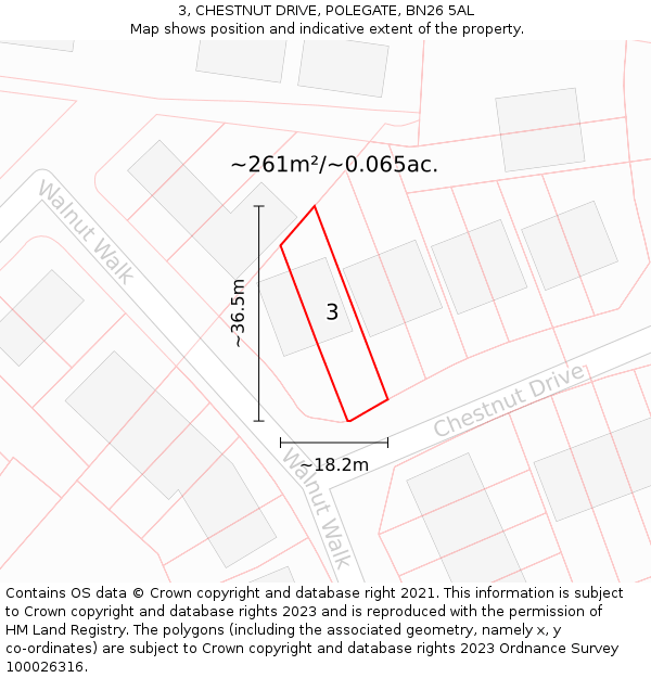 3, CHESTNUT DRIVE, POLEGATE, BN26 5AL: Plot and title map
