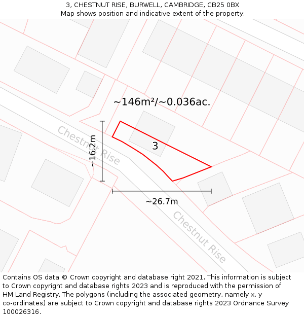 3, CHESTNUT RISE, BURWELL, CAMBRIDGE, CB25 0BX: Plot and title map