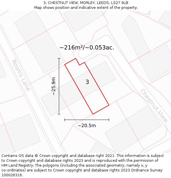 3, CHESTNUT VIEW, MORLEY, LEEDS, LS27 9LB: Plot and title map