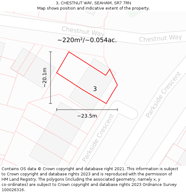3, CHESTNUT WAY, SEAHAM, SR7 7RN: Plot and title map