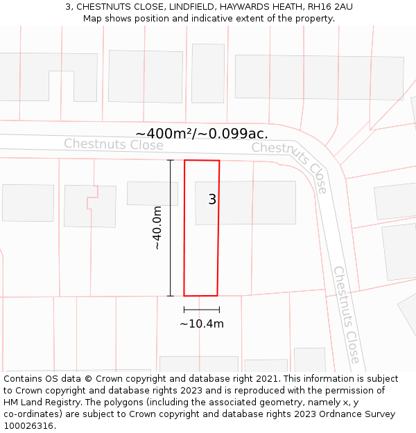 3, CHESTNUTS CLOSE, LINDFIELD, HAYWARDS HEATH, RH16 2AU: Plot and title map