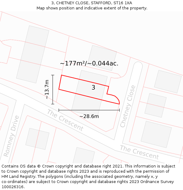 3, CHETNEY CLOSE, STAFFORD, ST16 1XA: Plot and title map