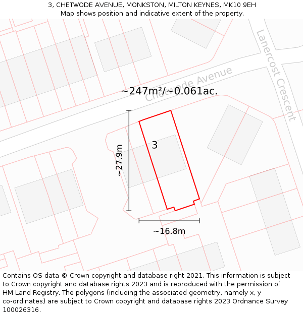 3, CHETWODE AVENUE, MONKSTON, MILTON KEYNES, MK10 9EH: Plot and title map