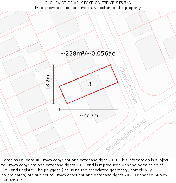 3, CHEVIOT DRIVE, STOKE-ON-TRENT, ST6 7NY: Plot and title map
