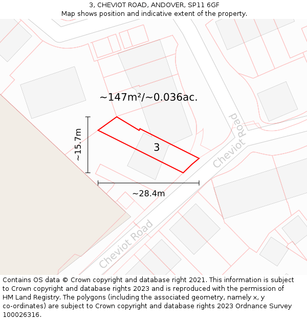3, CHEVIOT ROAD, ANDOVER, SP11 6GF: Plot and title map