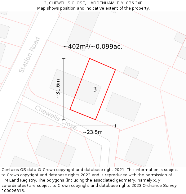 3, CHEWELLS CLOSE, HADDENHAM, ELY, CB6 3XE: Plot and title map