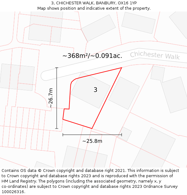 3, CHICHESTER WALK, BANBURY, OX16 1YP: Plot and title map