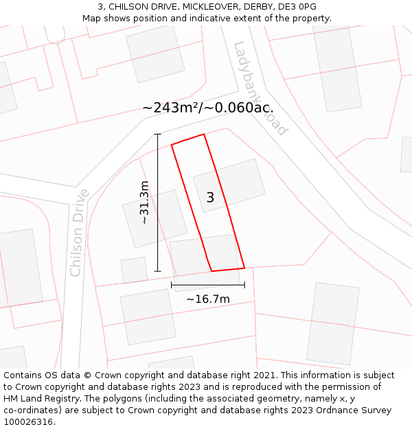 3, CHILSON DRIVE, MICKLEOVER, DERBY, DE3 0PG: Plot and title map