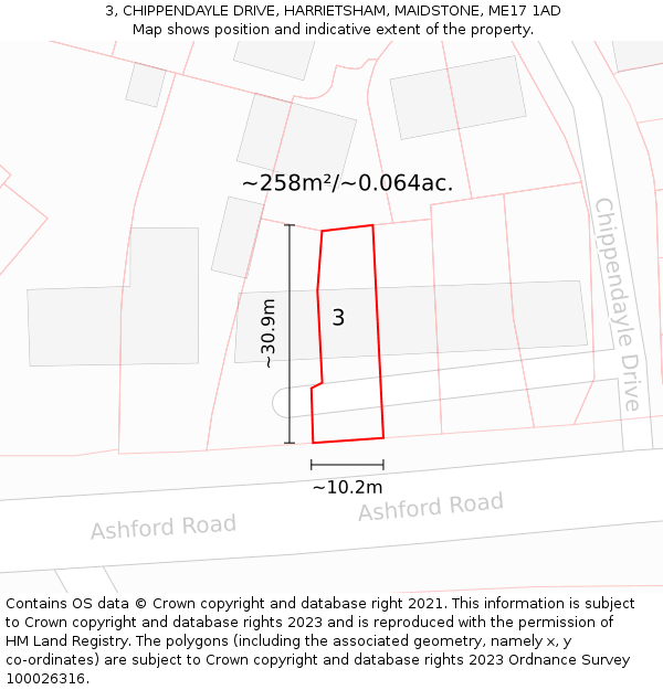 3, CHIPPENDAYLE DRIVE, HARRIETSHAM, MAIDSTONE, ME17 1AD: Plot and title map