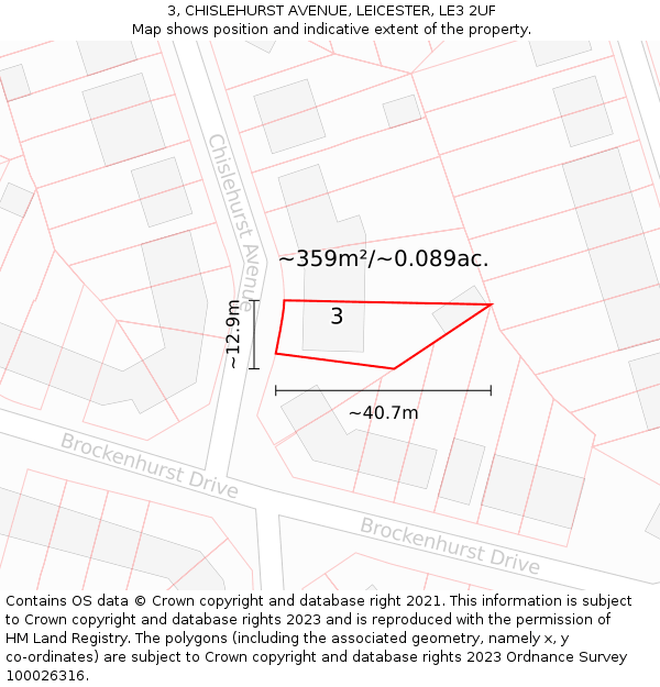 3, CHISLEHURST AVENUE, LEICESTER, LE3 2UF: Plot and title map