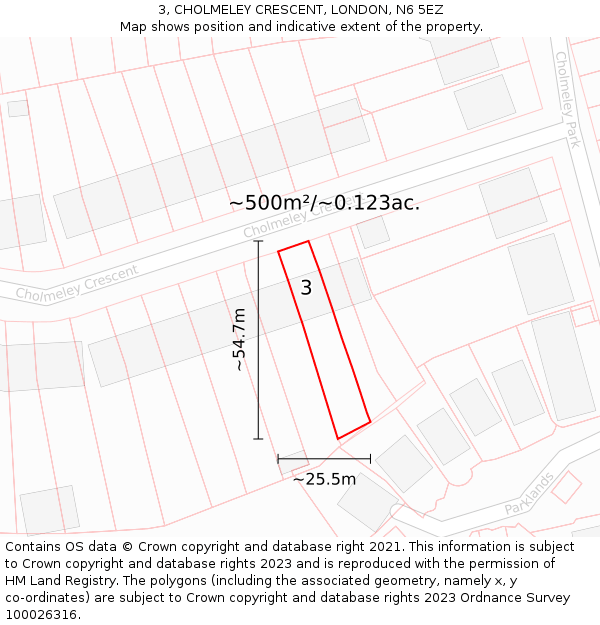 3, CHOLMELEY CRESCENT, LONDON, N6 5EZ: Plot and title map