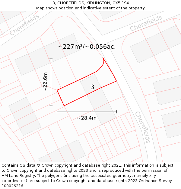 3, CHOREFIELDS, KIDLINGTON, OX5 1SX: Plot and title map