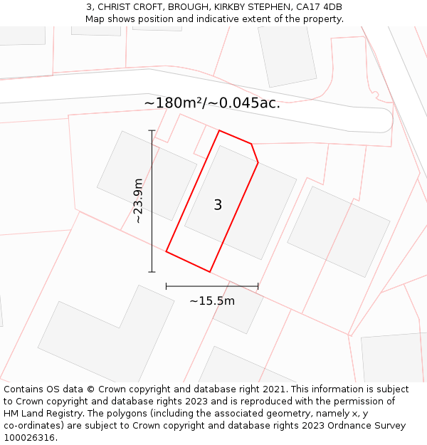 3, CHRIST CROFT, BROUGH, KIRKBY STEPHEN, CA17 4DB: Plot and title map