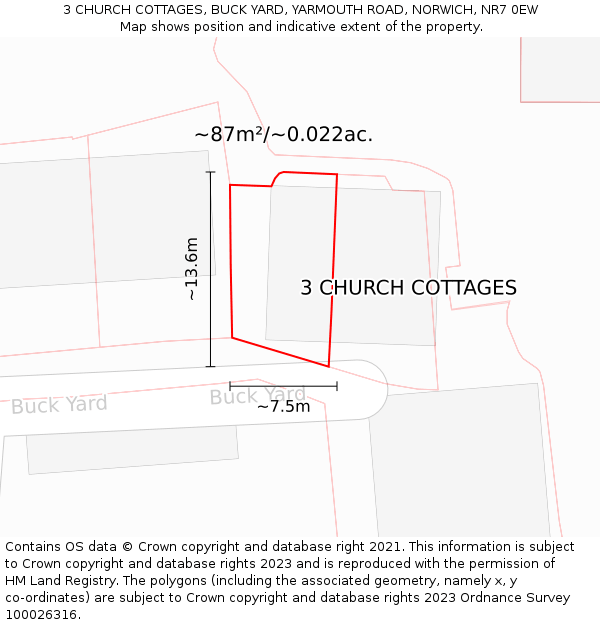 3 CHURCH COTTAGES, BUCK YARD, YARMOUTH ROAD, NORWICH, NR7 0EW: Plot and title map