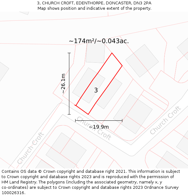 3, CHURCH CROFT, EDENTHORPE, DONCASTER, DN3 2PA: Plot and title map