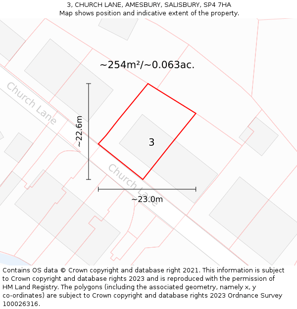 3, CHURCH LANE, AMESBURY, SALISBURY, SP4 7HA: Plot and title map
