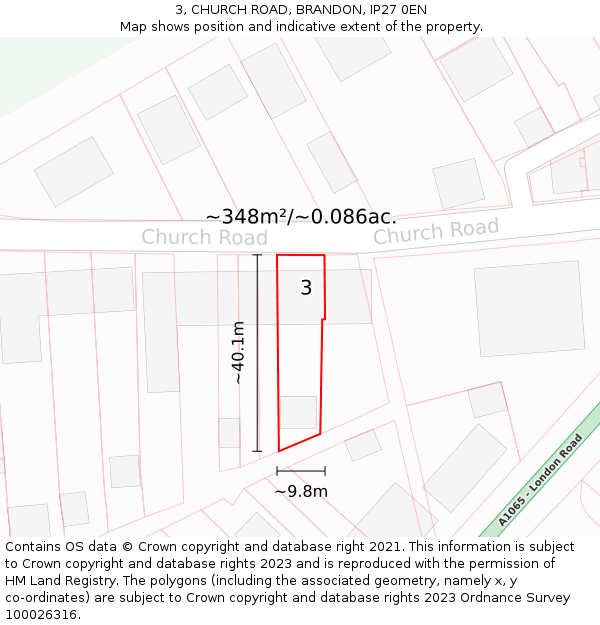 3, CHURCH ROAD, BRANDON, IP27 0EN: Plot and title map