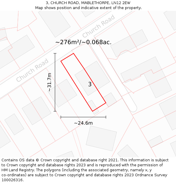 3, CHURCH ROAD, MABLETHORPE, LN12 2EW: Plot and title map