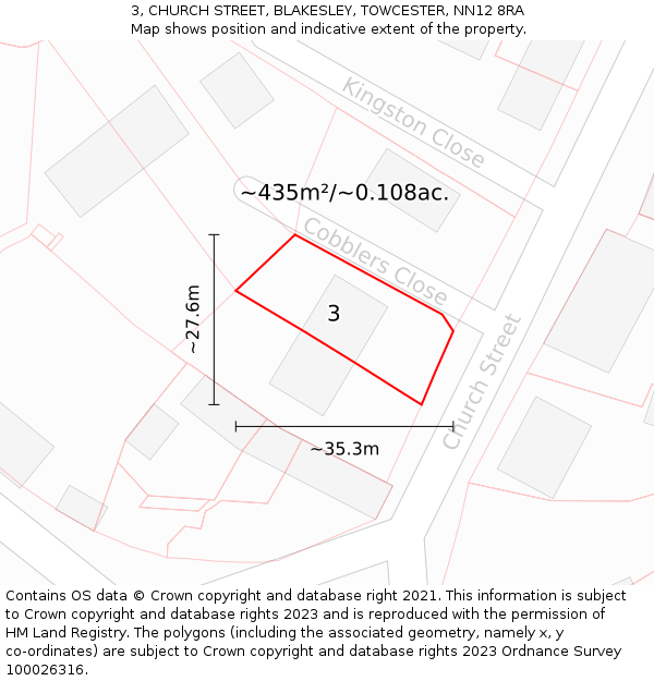 3, CHURCH STREET, BLAKESLEY, TOWCESTER, NN12 8RA: Plot and title map