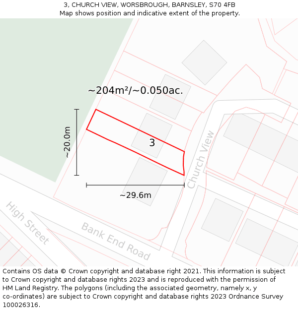 3, CHURCH VIEW, WORSBROUGH, BARNSLEY, S70 4FB: Plot and title map