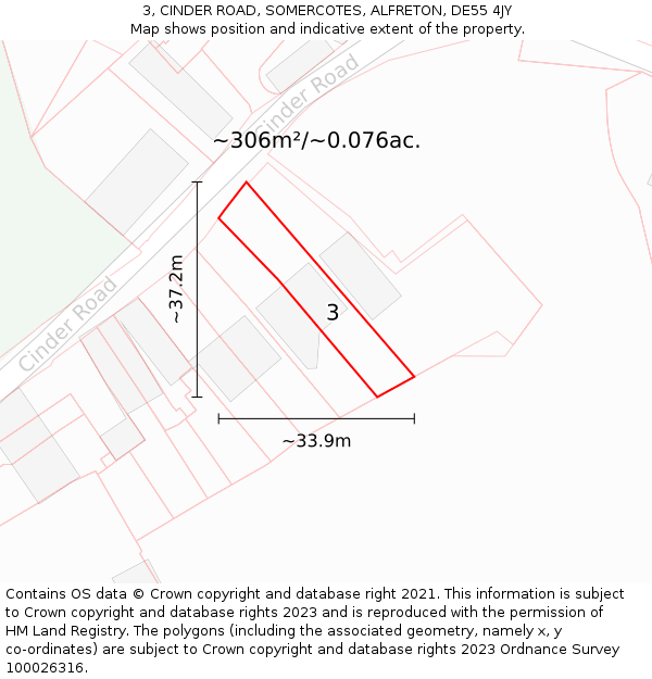 3, CINDER ROAD, SOMERCOTES, ALFRETON, DE55 4JY: Plot and title map