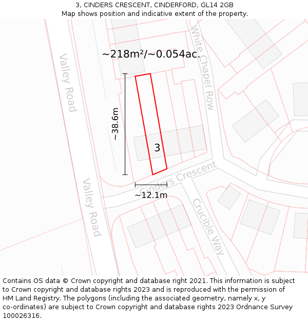 3, CINDERS CRESCENT, CINDERFORD, GL14 2GB: Plot and title map
