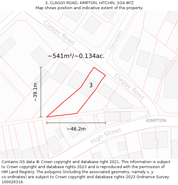 3, CLAGGY ROAD, KIMPTON, HITCHIN, SG4 8PZ: Plot and title map
