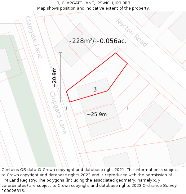 3, CLAPGATE LANE, IPSWICH, IP3 0RB: Plot and title map