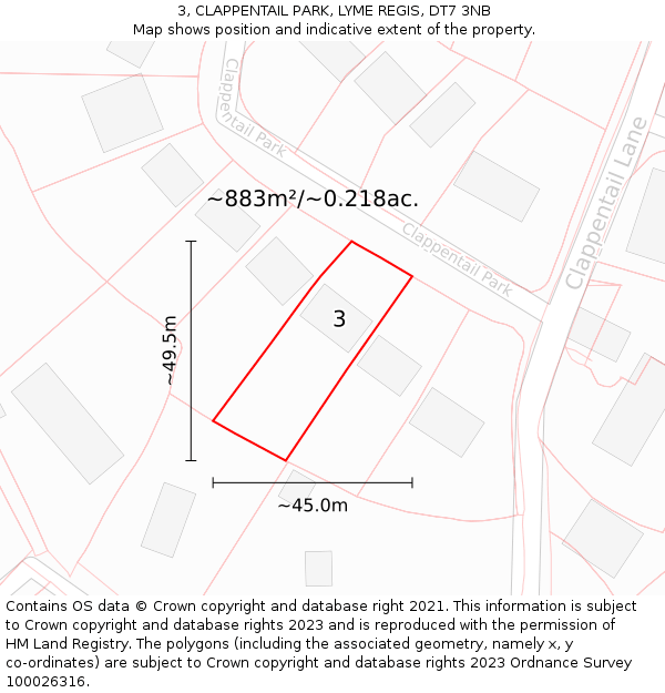 3, CLAPPENTAIL PARK, LYME REGIS, DT7 3NB: Plot and title map