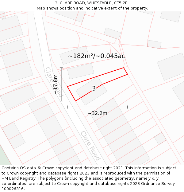 3, CLARE ROAD, WHITSTABLE, CT5 2EL: Plot and title map