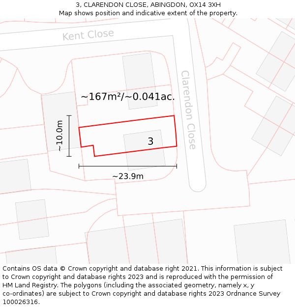 3, CLARENDON CLOSE, ABINGDON, OX14 3XH: Plot and title map