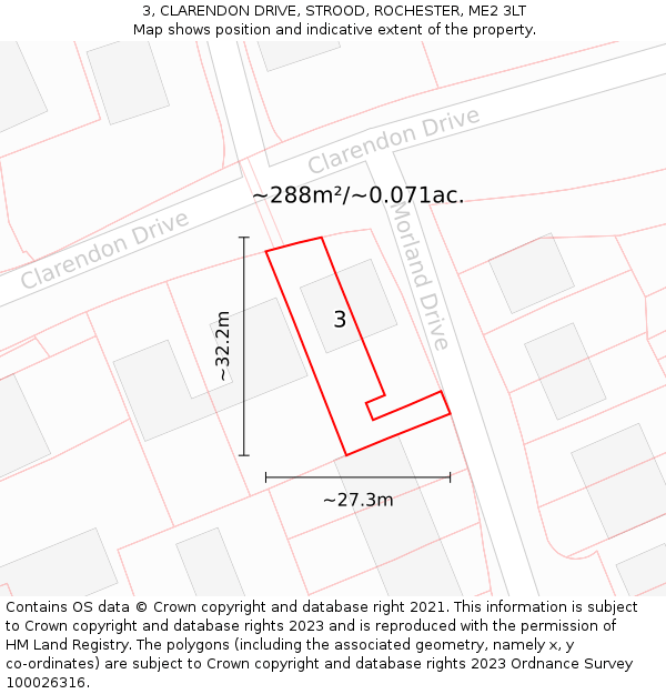 3, CLARENDON DRIVE, STROOD, ROCHESTER, ME2 3LT: Plot and title map