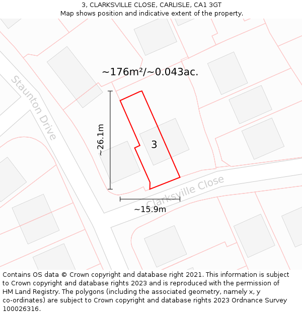 3, CLARKSVILLE CLOSE, CARLISLE, CA1 3GT: Plot and title map