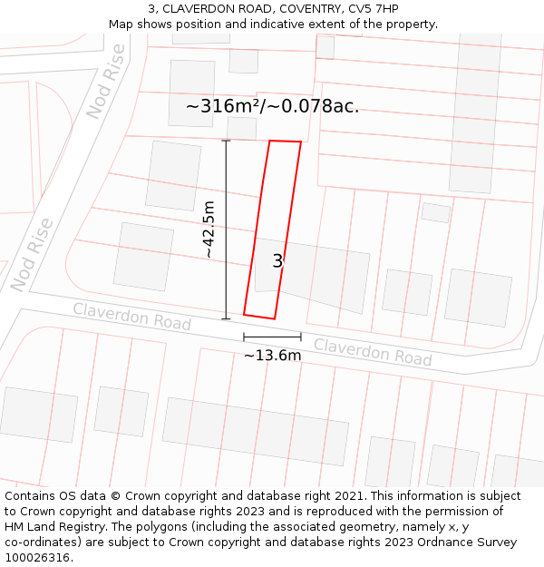 3, CLAVERDON ROAD, COVENTRY, CV5 7HP: Plot and title map