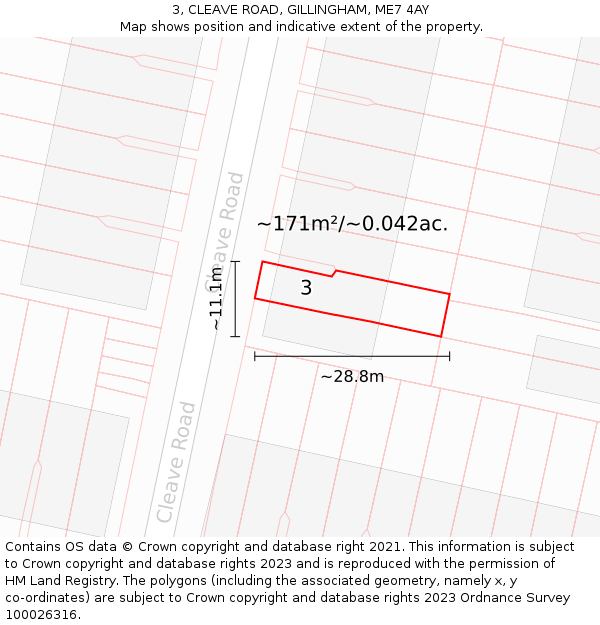 3, CLEAVE ROAD, GILLINGHAM, ME7 4AY: Plot and title map