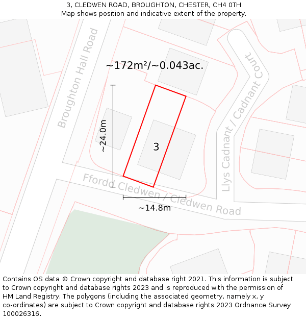 3, CLEDWEN ROAD, BROUGHTON, CHESTER, CH4 0TH: Plot and title map