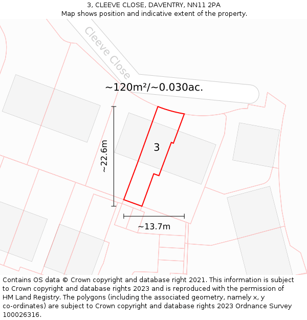 3, CLEEVE CLOSE, DAVENTRY, NN11 2PA: Plot and title map