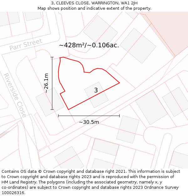 3, CLEEVES CLOSE, WARRINGTON, WA1 2JH: Plot and title map