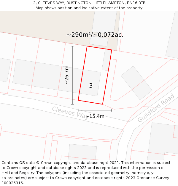 3, CLEEVES WAY, RUSTINGTON, LITTLEHAMPTON, BN16 3TR: Plot and title map
