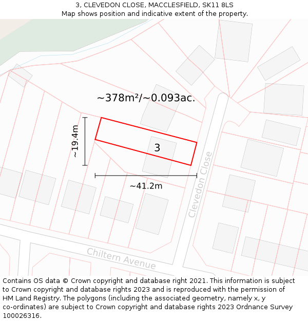 3, CLEVEDON CLOSE, MACCLESFIELD, SK11 8LS: Plot and title map