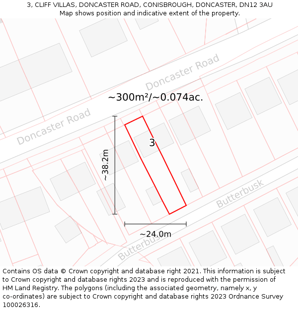3, CLIFF VILLAS, DONCASTER ROAD, CONISBROUGH, DONCASTER, DN12 3AU: Plot and title map