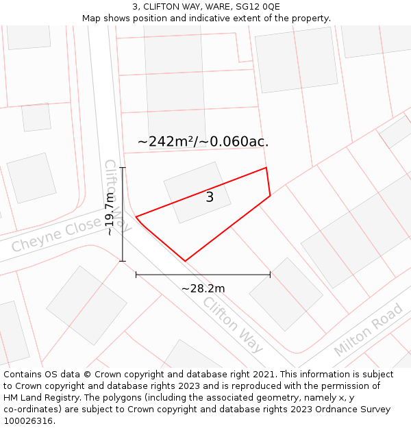 3, CLIFTON WAY, WARE, SG12 0QE: Plot and title map