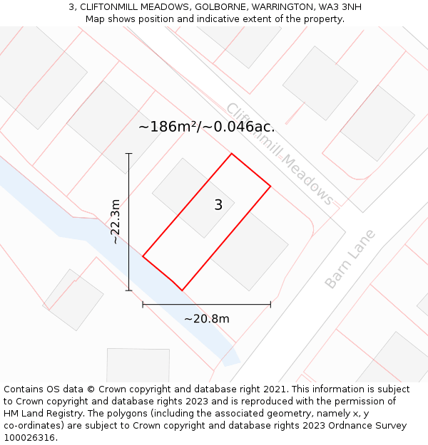 3, CLIFTONMILL MEADOWS, GOLBORNE, WARRINGTON, WA3 3NH: Plot and title map