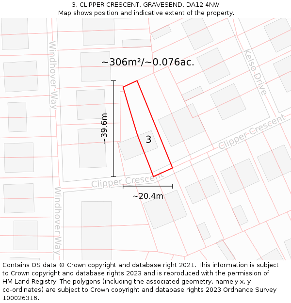 3, CLIPPER CRESCENT, GRAVESEND, DA12 4NW: Plot and title map