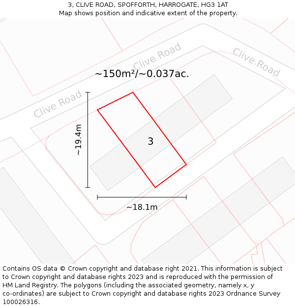 3, CLIVE ROAD, SPOFFORTH, HARROGATE, HG3 1AT: Plot and title map