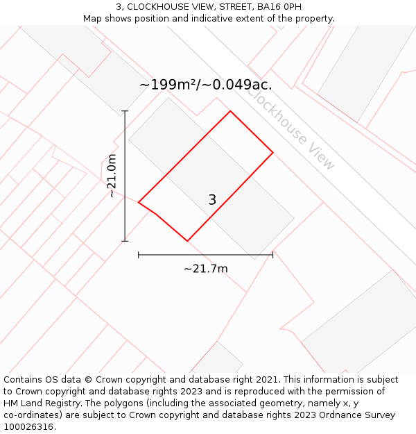 3, CLOCKHOUSE VIEW, STREET, BA16 0PH: Plot and title map