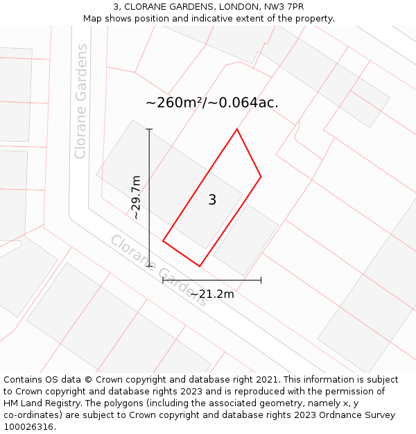 3, CLORANE GARDENS, LONDON, NW3 7PR: Plot and title map