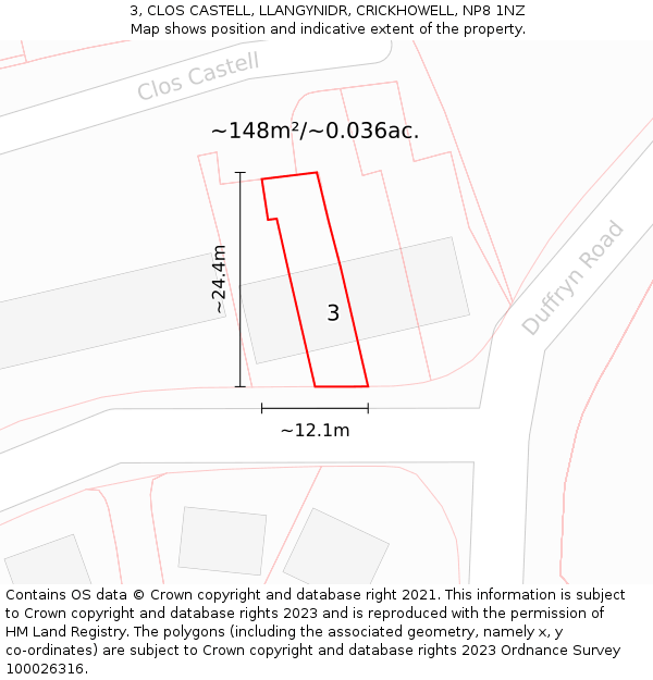 3, CLOS CASTELL, LLANGYNIDR, CRICKHOWELL, NP8 1NZ: Plot and title map