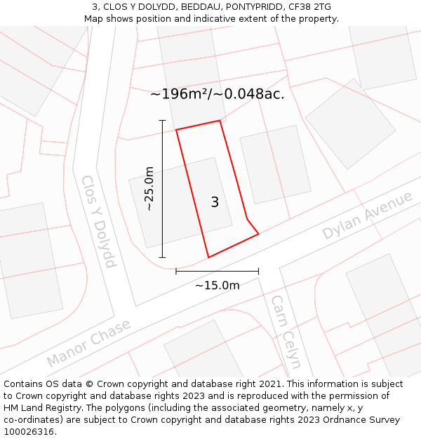 3, CLOS Y DOLYDD, BEDDAU, PONTYPRIDD, CF38 2TG: Plot and title map
