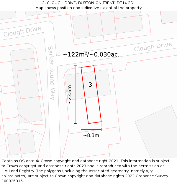 3, CLOUGH DRIVE, BURTON-ON-TRENT, DE14 2DL: Plot and title map